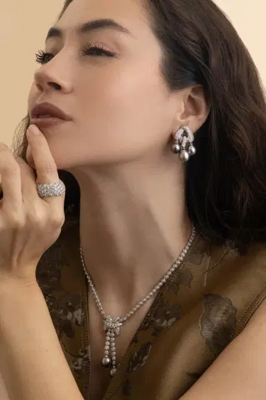 ANDREOLI Three Pearl Diamond Earrings | Thumbnail 5