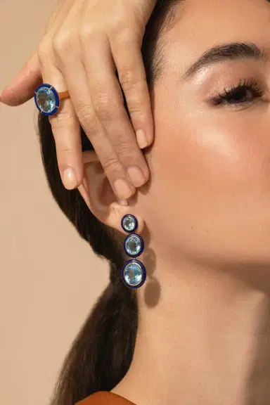 GOSHWARA Three Tier Blue Topaz Lapis Lazuli Earrings | Thumbnail 2