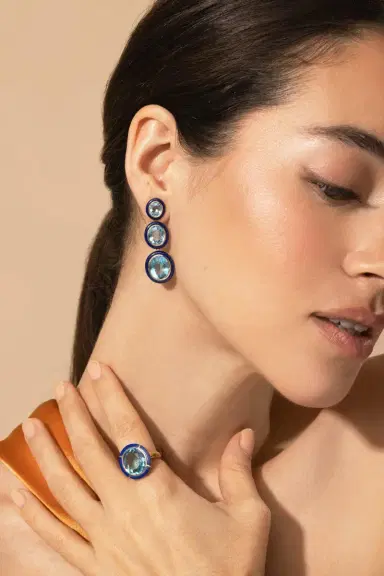 GOSHWARA Three Tier Blue Topaz Lapis Lazuli Earrings | Thumbnail 4