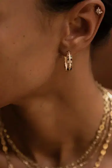 Azlee Three Tier Staircase Diamond Hoop Earrings | Thumbnail 2