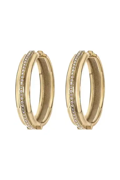 Azlee Three Tier Staircase Diamond Hoop Earrings | Thumbnail 1