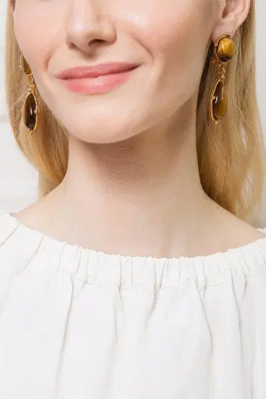 Sylvia Toledano Tiger Eye 2 Pierres Dots Earrings | Thumbnail 2