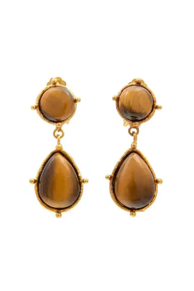 Sylvia Toledano Tiger Eye 2 Pierres Dots Earrings | Thumbnail 1