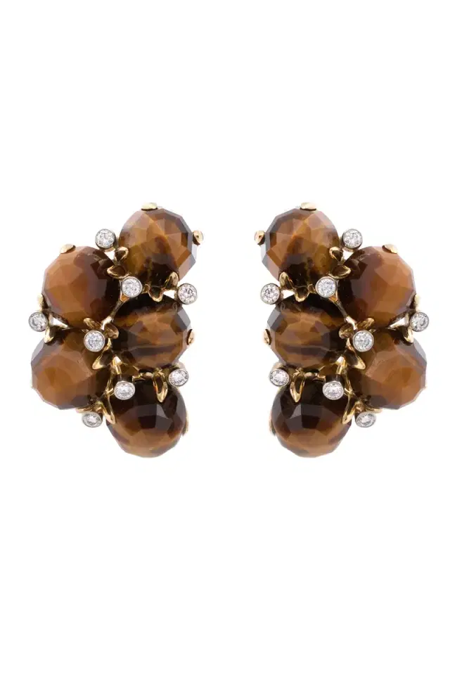 ALETTO BROTHERS Tiger Eye Diamond Orba Earrings