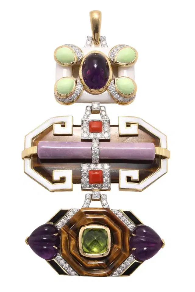 DAVID WEBB Tigers Eye Marble White Black Totem Pendant