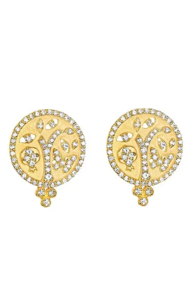 TANYA FARAH Tree of Life Diamond Disc Drop Earrings