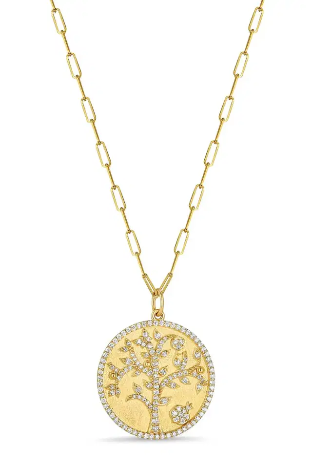 TANYA FARAH Tree of Life Diamond Disc Necklace