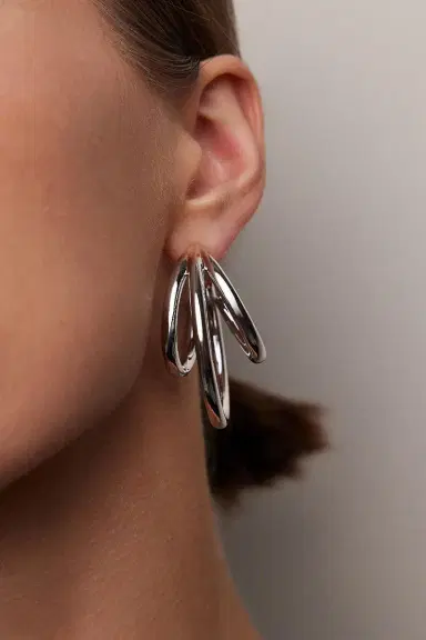 Jennifer Fisher Triple Lilly Baby Hoop Earrings - Silver - 1.5in | Thumbnail 2 Jennifer Fisher Triple Lilly Baby Hoop Earrings - Silver - 1.5in | Thumbnail 2