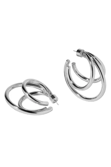 Jennifer Fisher Triple Lilly Baby Hoop Earrings - Silver - 1.5in | Thumbnail 3 Jennifer Fisher Triple Lilly Baby Hoop Earrings - Silver - 1.5in | Thumbnail 3