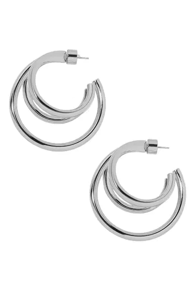 Jennifer Fisher Triple Lilly Baby Hoop Earrings - Silver - 1.5in | Thumbnail 1 Jennifer Fisher Triple Lilly Baby Hoop Earrings - Silver - 1.5in | Thumbnail 1