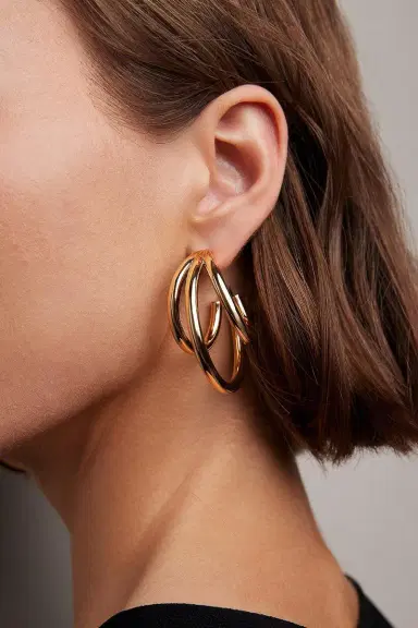 Jennifer Fisher Triple Lilly Baby Hoop Earrings - Yellow Gold - 1.5in | Thumbnail 2 Jennifer Fisher Triple Lilly Baby Hoop Earrings - Yellow Gold - 1.5in | Thumbnail 2
