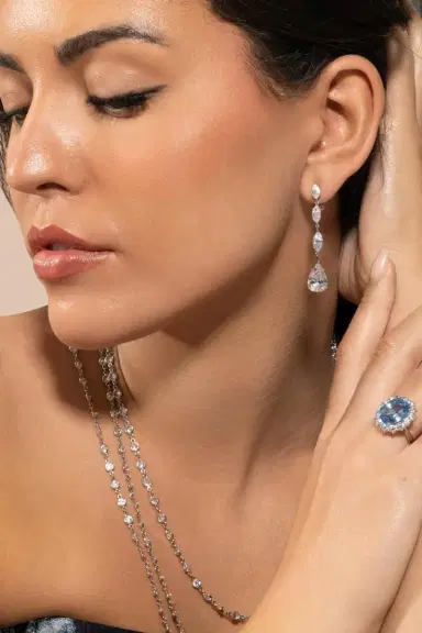 FANTASIA by DESERIO Triple Marquise Pear Drop Earrings | Thumbnail 3