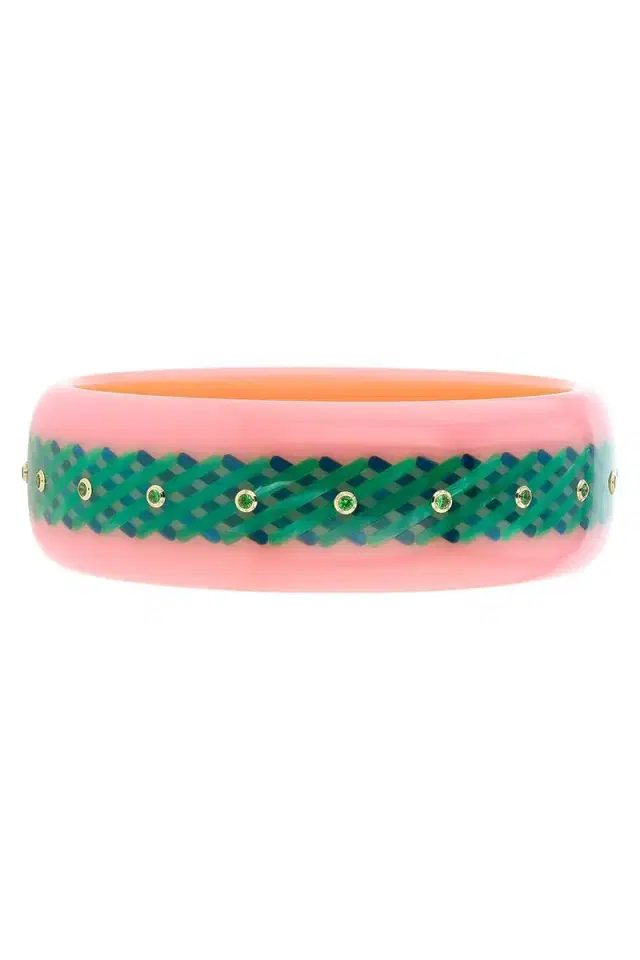 MARK DAVIS Tsavorite Garnet Pink Green Bakelite Bangle