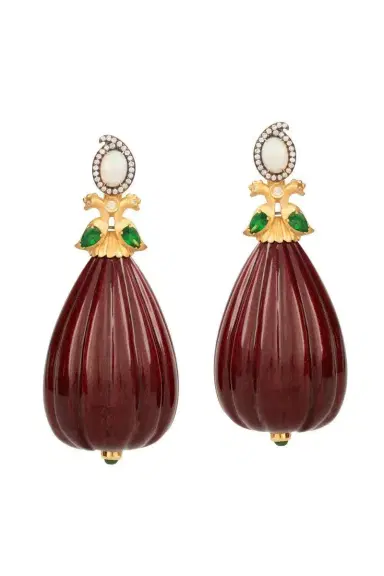 Silvia Furmanovich Tsavorite Opal Burgundy Lacquered Marquetry Wavey Teardrop Earrings | Thumbnail 1 Silvia Furmanovich Tsavorite Opal Burgundy Lacquered Marquetry Wavey Teardrop Earrings | Thumbnail 1