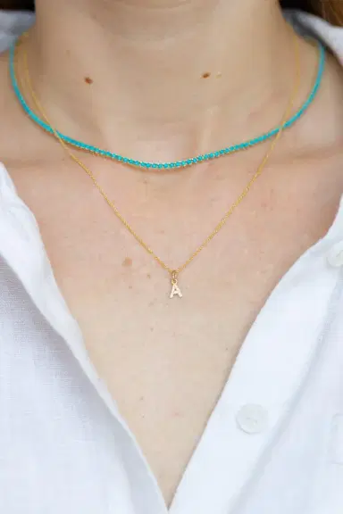 Jennifer Meyer Turquoise 3 Prong Tennis Necklace | Thumbnail 2
