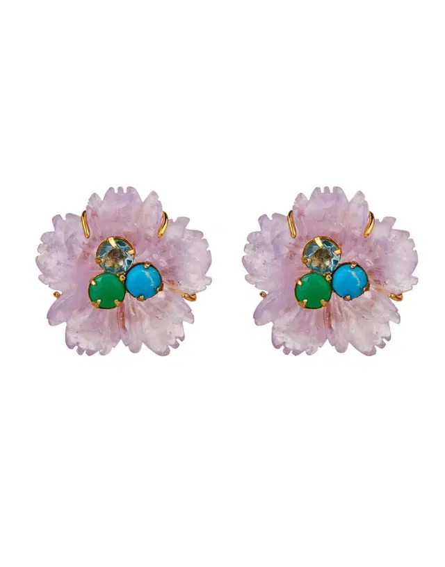 BOUNKIT JEWELRY Turquoise Amethyst Flower Earrings