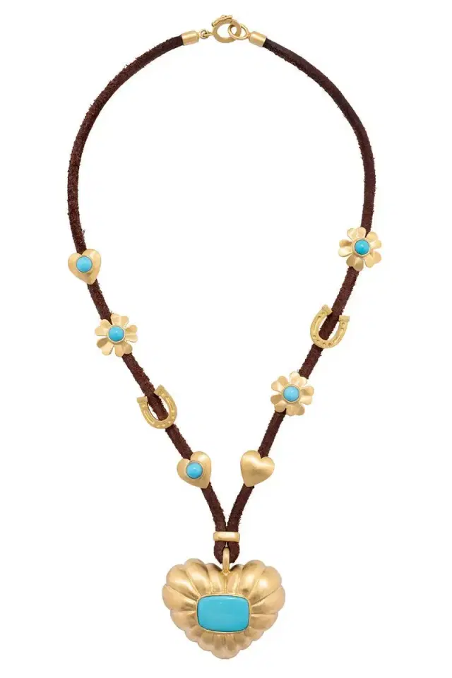 IRENE NEUWIRTH JEWELRY Turquoise Charms Leather Necklace