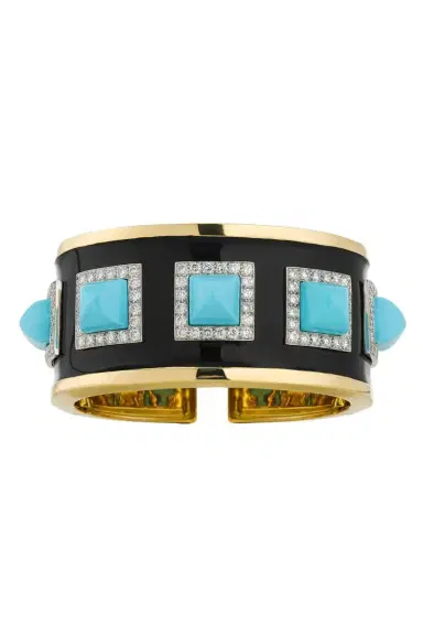 DAVID WEBB Turquoise Diamond Black Sugarloaf Bastille Cuff Bracelet | Thumbnail 1 DAVID WEBB Turquoise Diamond Black Sugarloaf Bastille Cuff Bracelet | Thumbnail 1
