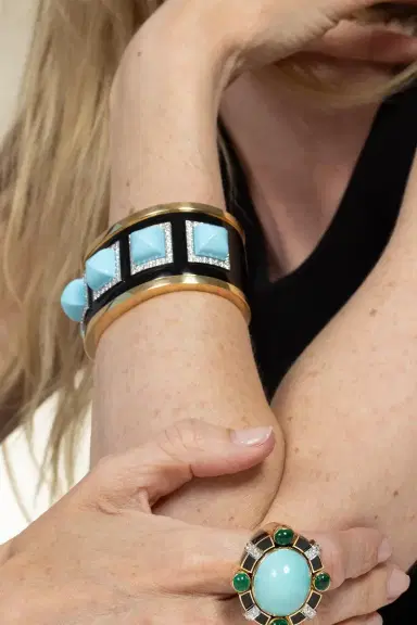 DAVID WEBB Turquoise Diamond Five Stone Bastille Cuff Bracelet | Thumbnail 2