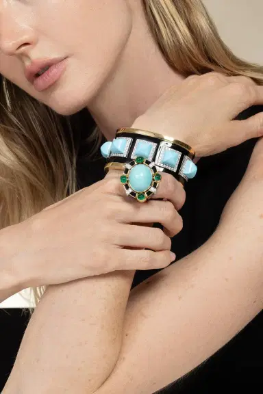 DAVID WEBB Turquoise Diamond Five Stone Bastille Cuff Bracelet | Thumbnail 3