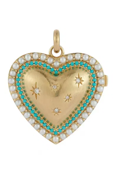 Storrow Turquoise Diamond Pearl Laney Locket | Thumbnail 1 Storrow Turquoise Diamond Pearl Laney Locket | Thumbnail 1