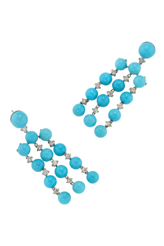 IRENE NEUWIRTH JEWELRY Turquoise Gumball Fringe Earrings