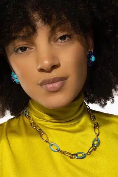 ALETTO BROTHERS Turquoise Lapis Diamond Fioretta Earrings | Thumbnail 2 ALETTO BROTHERS Turquoise Lapis Diamond Fioretta Earrings | Thumbnail 2