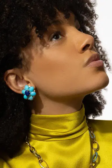 ALETTO BROTHERS Turquoise Lapis Diamond Fioretta Earrings | Thumbnail 4 ALETTO BROTHERS Turquoise Lapis Diamond Fioretta Earrings | Thumbnail 4