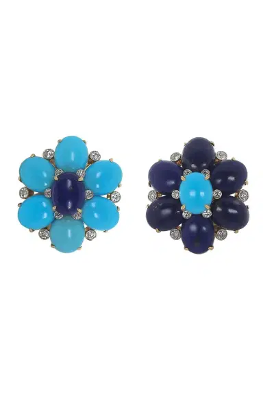 ALETTO BROTHERS Turquoise Lapis Diamond Fioretta Earrings | Thumbnail 1 ALETTO BROTHERS Turquoise Lapis Diamond Fioretta Earrings | Thumbnail 1