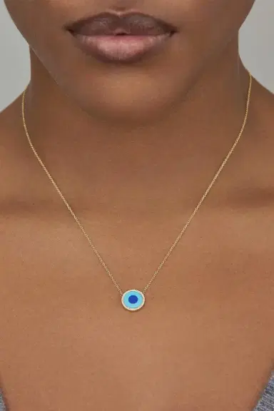 Jennifer Meyer Turquoise Lapis Diamond Mini Inlay Evil Eye Necklace | Thumbnail 2