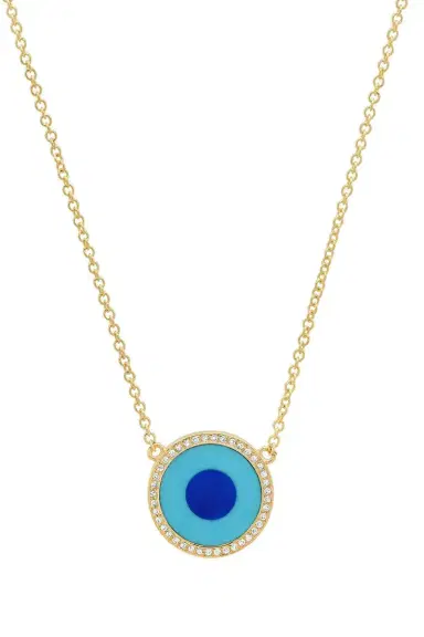 Jennifer Meyer Turquoise Lapis Diamond Mini Inlay Evil Eye Necklace | Thumbnail 1
