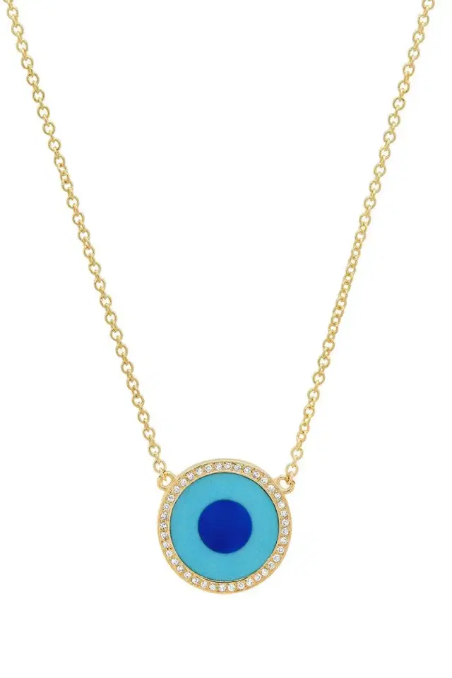 Turquoise Lapis Diamond Mini Inlay Evil Eye Necklace
