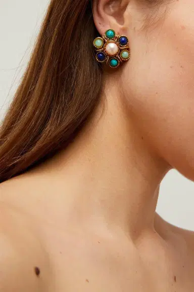 Gas Bijoux Turquoise Lapis Pearl Augusta Stud Earrings | Thumbnail 2