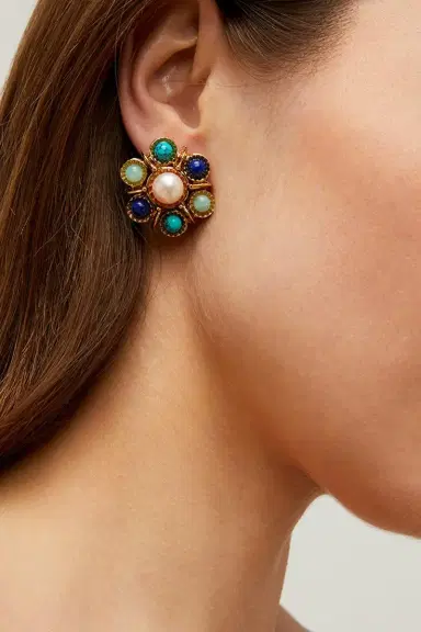 Gas Bijoux Turquoise Lapis Pearl Augusta Stud Earrings | Thumbnail 3