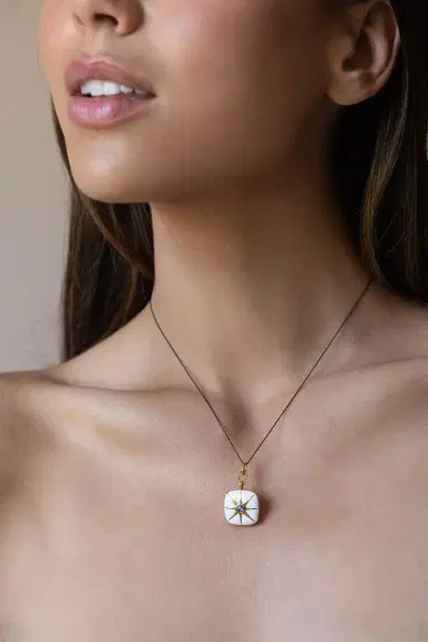 MONICA RICH KOSANN White Enamel Blue Sapphire Cushion Locket Necklace | Thumbnail 2 MONICA RICH KOSANN White Enamel Blue Sapphire Cushion Locket Necklace | Thumbnail 2