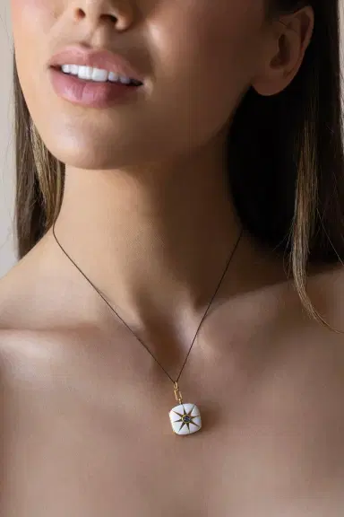 MONICA RICH KOSANN White Enamel Blue Sapphire Cushion Locket Necklace | Thumbnail 3 MONICA RICH KOSANN White Enamel Blue Sapphire Cushion Locket Necklace | Thumbnail 3