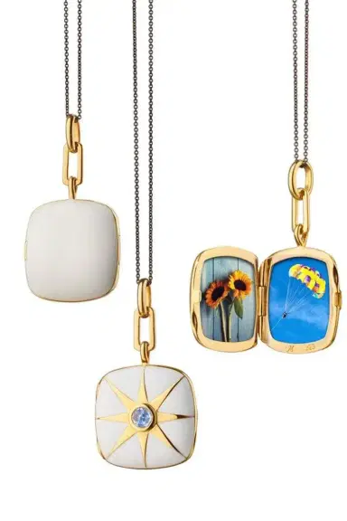 MONICA RICH KOSANN White Enamel Blue Sapphire Cushion Locket Necklace | Thumbnail 1 MONICA RICH KOSANN White Enamel Blue Sapphire Cushion Locket Necklace | Thumbnail 1