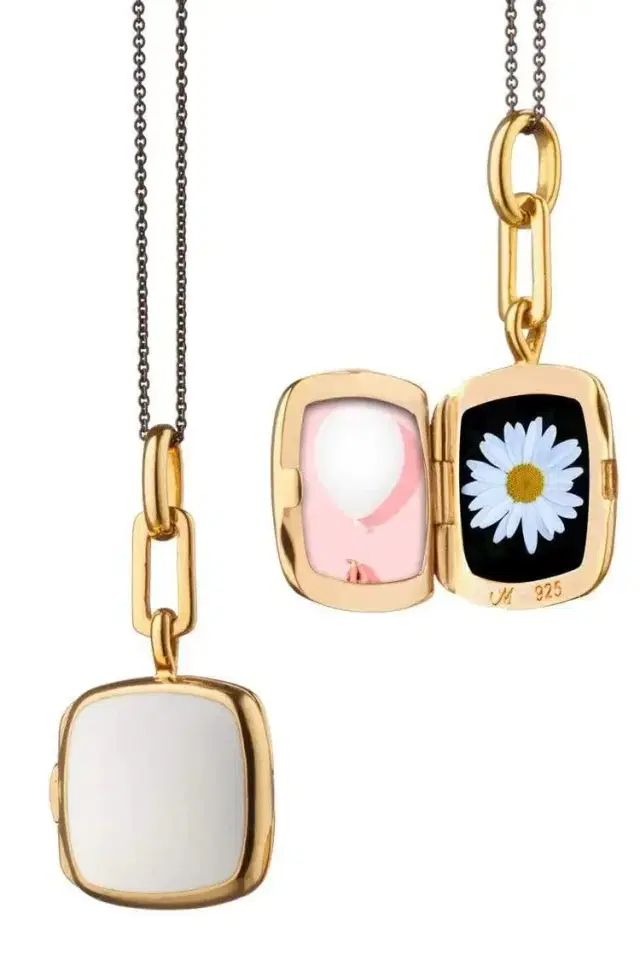 MONICA RICH KOSANN White Enamel Cushion Locket Necklace