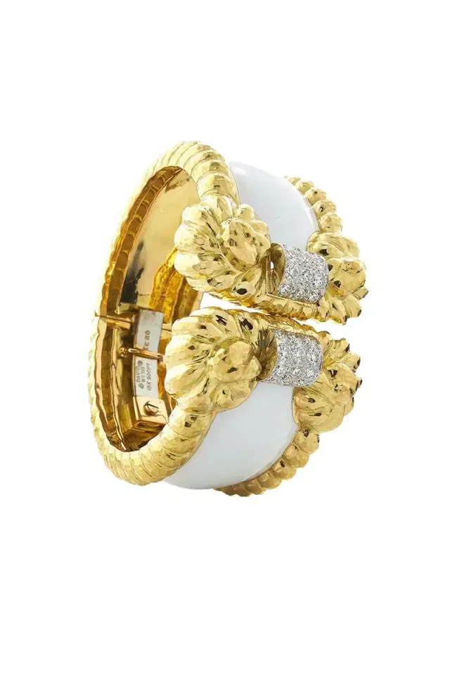 DAVID WEBB White Enamel Rope Cuff Bracelet