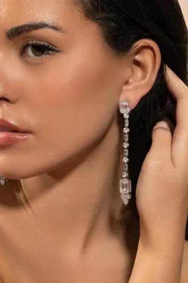 FANTASIA by DESERIO White Free Fall Drop Earrings | Thumbnail 2