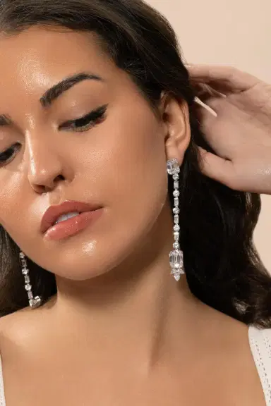FANTASIA by DESERIO White Free Fall Drop Earrings | Thumbnail 3
