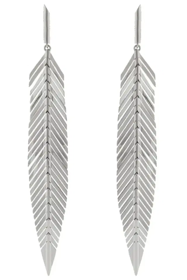 CADAR White Gold Medium Feather Drop Earrings