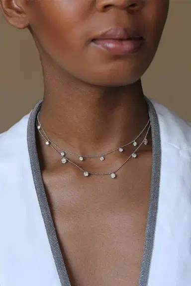 GRAZIELA White Gold Small Floating Diamond Necklace | Thumbnail 2