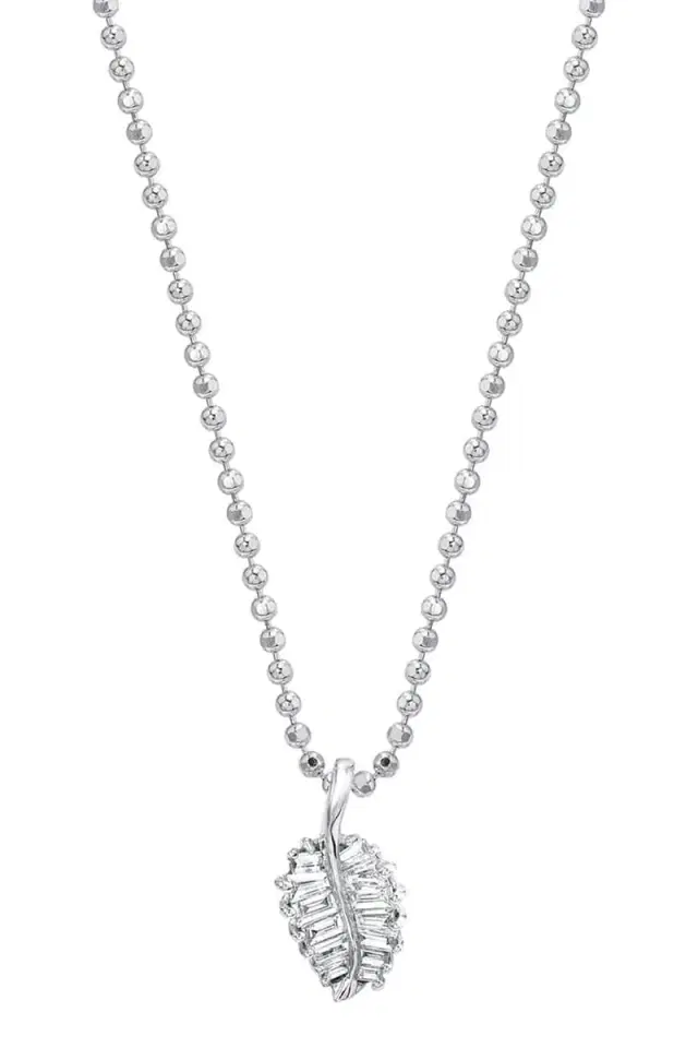 Anita Ko White Gold Small Palm Leaf Baguette Necklace