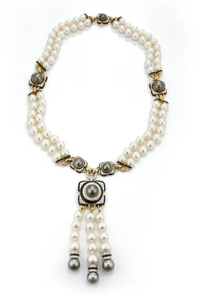 DAVID WEBB White Grey Pearl Couture Necklace