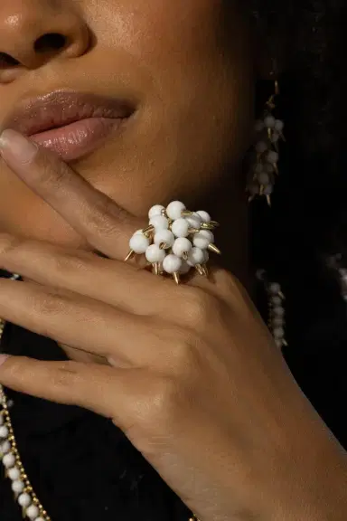 ALETTO BROTHERS White Onyx Diamond Spiked Muse Ring | Thumbnail 2