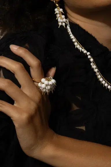 ALETTO BROTHERS White Onyx Diamond Spiked Muse Ring | Thumbnail 4