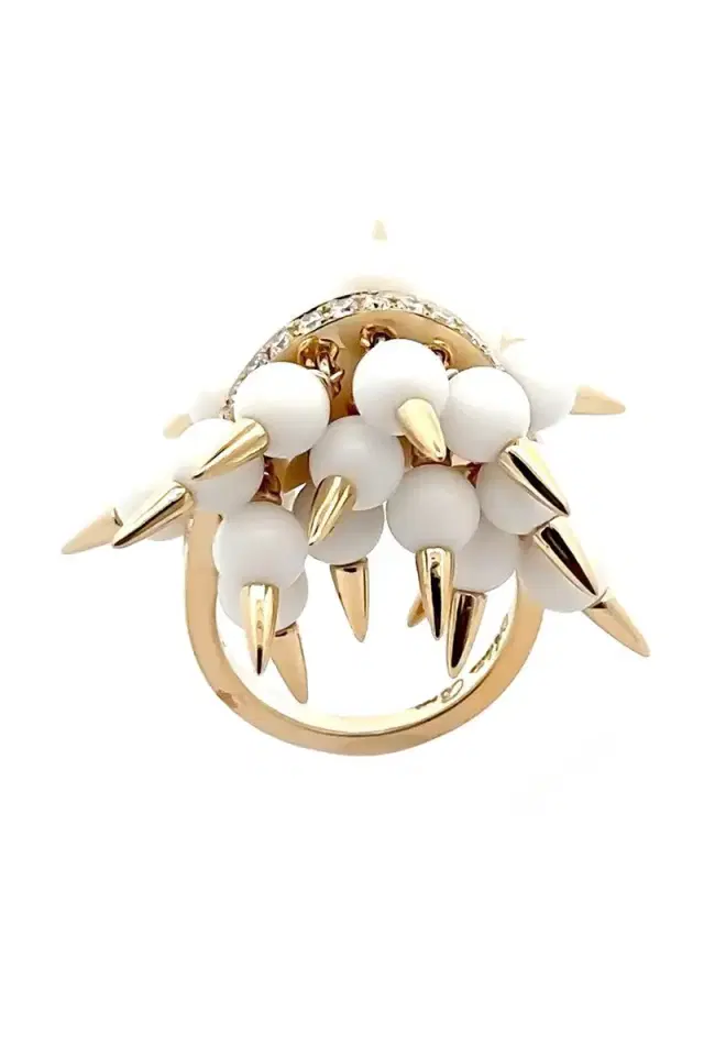 ALETTO BROTHERS White Onyx Diamond Spiked Muse Ring