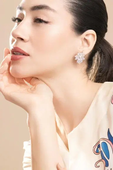 FANTASIA by DESERIO White Pear Surrounded Cluster Earrings | Thumbnail 2 FANTASIA by DESERIO White Pear Surrounded Cluster Earrings | Thumbnail 2