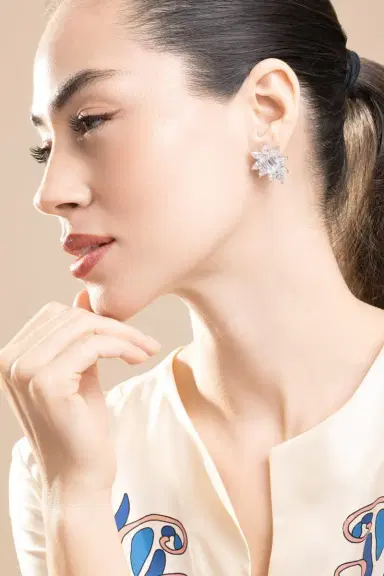 FANTASIA by DESERIO White Pear Surrounded Cluster Earrings | Thumbnail 3 FANTASIA by DESERIO White Pear Surrounded Cluster Earrings | Thumbnail 3